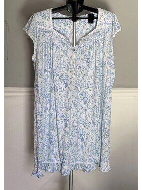 Eileen West Size 2x Cotton Modal Cap Sleeve Short Night Gown Shirt Floral Blue